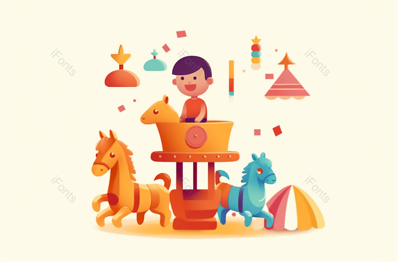 C4D风格旋转木马上的小朋友背景,插画/手绘图,插画/手绘图库,插画/手绘图下载,插画/手绘